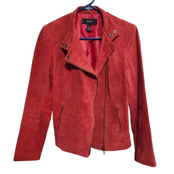 Alfani Women’s Small Red Suede Leather Moto Jacket Asymmetrical Zip Biker - Picture 8 of 10